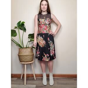 Tristan Drop Waist Pleated Dress Black Pink Floral 1